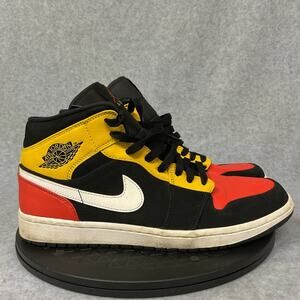 Nike Air Jordan 1 Mid Black Amarillo Orange 852542-087 Mens Size 10
